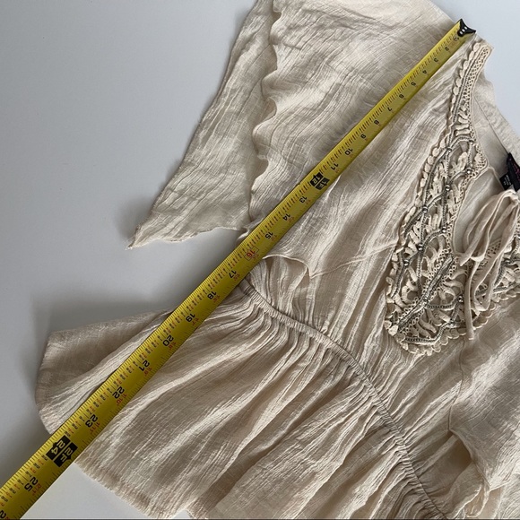 2b bebe boho bohemian flutter sleeve beaded crocheted gauze cream blouse XS - Picture 11 of 11